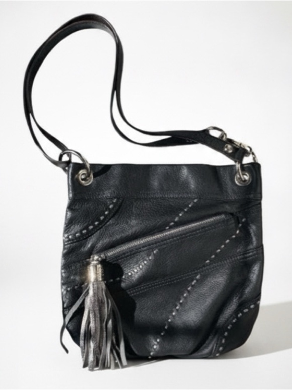 B MAKOWSKY Bag Genuine Leather Shoulder Crossbody Tassel Animal Print Black